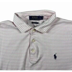 Polo Ralph Lauren Pink Striped Polo Mens Large Pima Soft Touch Pony Preppy